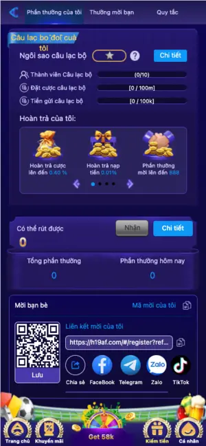 Câu lạc bộ VIP và hoàn trả tại F98